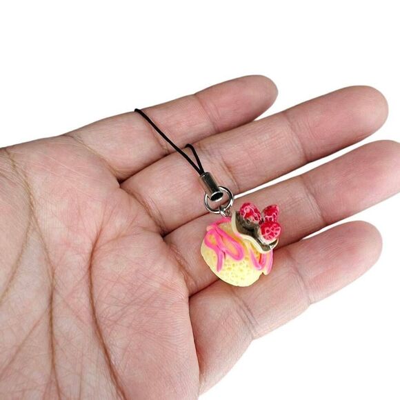 Kawaii Strawberry Topped Cake Phone Charm Keychain - Picture 1 of 3